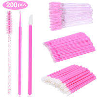 200PCS Pink Mascara Wands Lip Gloss Wand Brush and Eyelash Cleaning Micro Applicator Set 3 in 1 Eye Lash Makeup Tools in Bundle