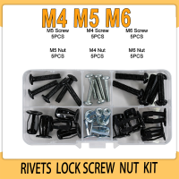 M5 M6 Rivets ล็อคสกรูน็อตชุดชุดอลูมิเนียม Rivet ปืนตอกหมุดเหล็กสีดำกลีบกลวงเหล็กคงที่ป้ายทะเบียนสายฟ้าสำหรับรถ