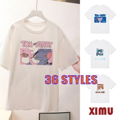 OO อ่อนนุ่ม 6 Tom and Jerry Cartoon Print Tom and Jerry เสื้อยืดแขนสั้นพิมพ์ลาย | เสื้อยืดผู้ชาย เสื้อยืดผู้หญิง ชุดลำลองS-5XL