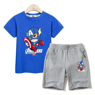 【Candy style】 กัปตันอเมริกาเสื้อยืดและกางเกงขาสั้น kids set boys costume top+ bottom