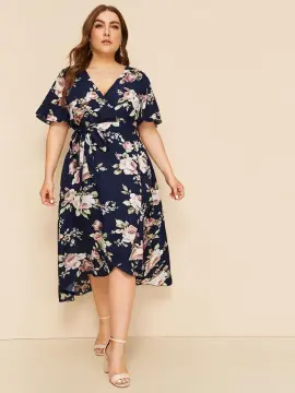 Shop Y415 Miss M Fasion Riffeled Floral Surplice Size Wraped Dress with  great discounts and prices online - Nov 2023