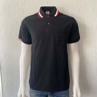 เสื้อโปโลชาย polo shirt แบบชาย สีดำ คอคลีปขาวแดง เนื้อผ้านุ่ม สวมใส่สบาย บริการเก็บเงินปลายทาง