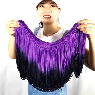 10 Yds Latin Fringe Tassel Dip Dye Ombre Soft Rayon Macrame Dance Dress Trimming Samba Skirt Tassel Purple black 25cm