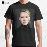 เสื้อยืด Elizabeth Holmes Theranos เทรนด์คลาสสิกเสื้อยืดสีน้ำตาลแขนลำลองขาสั้นคอกลมพิมพ์ลายแฟชั่นผ้าฝ้าย100%