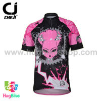 เสื้อจักรยานผู้หญิงแขนสั้น CheJi สีดำชมพูลาย Devil Gear