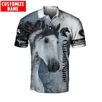 Mens custom name T-shirt, 3D printed Love Horse Polo shirt, short sleeve, round neck, Polo top