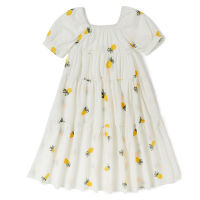 kids girls summer fruit print tiered flare midi dress children 6 to 16 years teen girl fashion cotton casual embroidery dresses