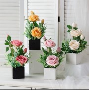 Lọ hoa hồng giả để bàn nhiều màu cắm sẵn trang trí nhà cửa