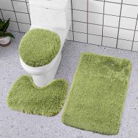 3PcsSet Solid Color Bathroom Mat Anti Slip Fluffy Hairs Shower Carpets Toliet Side Rug Toilets Seat Cushion Home Decoration