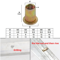 400Pcs Mixed Carbon Steel Rivet Nut M3 M4 M5 M6 M8 Nut Zinc Plated Flat Head Threaded Insert Nut Kit