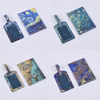 【DT】 hot  2pc/set Printed PU Leather Passport Cover Luggage Tag Set Suitcase ID Addres Holder Baggage Boarding Tag Travel Accessorie