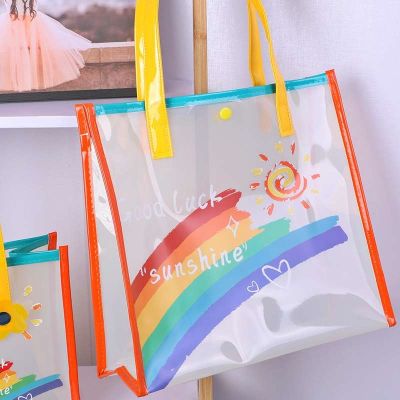 Shangying pvc rainbow transparent handbag female companion hand childrens day gift bag swimming waterproof beach jelly bag 【MAY】