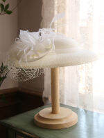 French Elegant Gauze Large Bowler Hat England Bride Flower Dinner Party Studio Headdress Wedding Accessories