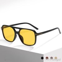 【LZ】♛۩  Oversized Rectangle Sunglasses Men 2021 Double Bridge Brand Design Blue Yellow Lens Tom Sun Glassses Shades for Women UV400 S466