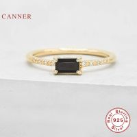 {BUSA Fashion Accessories} CANNER Square Black Diamond Ring 100 925 Sterling Silver Anillos Gold Rings For Women Luxury Fine Jewelry Wedding Rings Bijoux