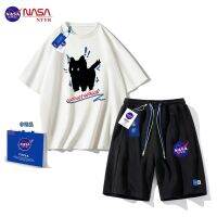 【July hot】 NASA NTYB summer short-sleeved T-shirt men and women cat pure national niche fashion suit two-piece set