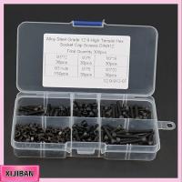 XIJIBAN 300Pcs 6mm/8mm/12mm/16mm/20mm สกรูหัวจม เหล็กอัลลอยเกรด12.9 สีดำสีดำ สกรูหัวจมหกเหลี่ยม พร้อมกล่องเก็บของ สกรู M3 อุตสาหกรรมเครื่องจักรพิเศษ