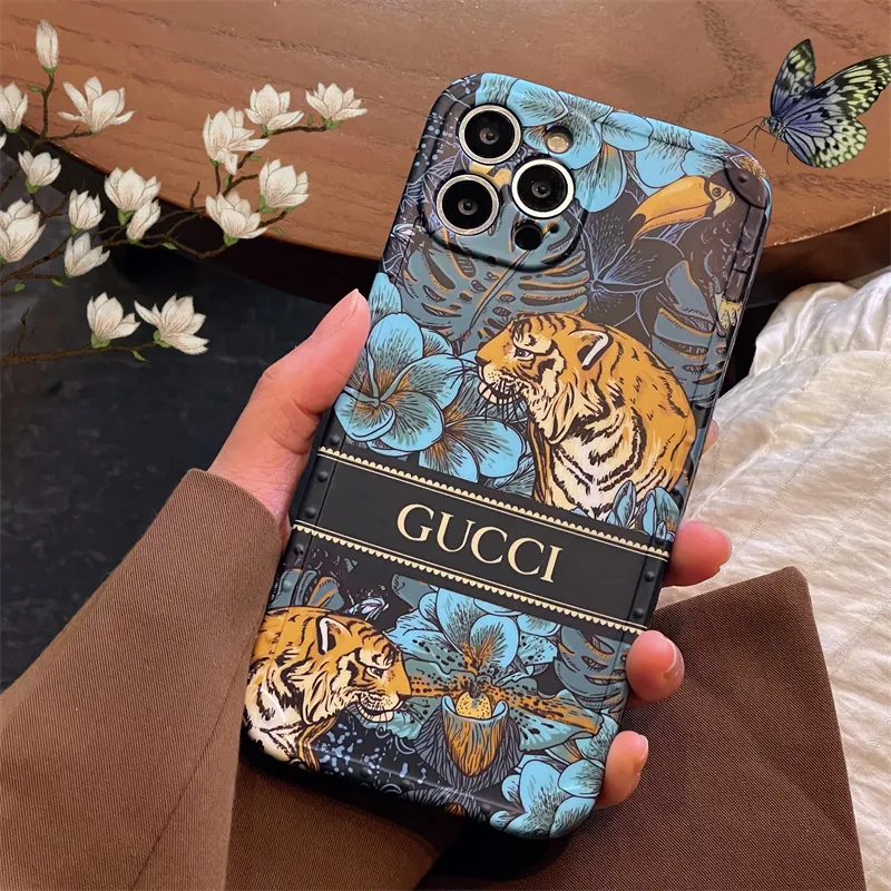 Tide Brand Fashion Creative Big Brand for IPhone 14 13 12 11 Pro Max Gucci  Green Yellow Tiger Pattern Phone Case