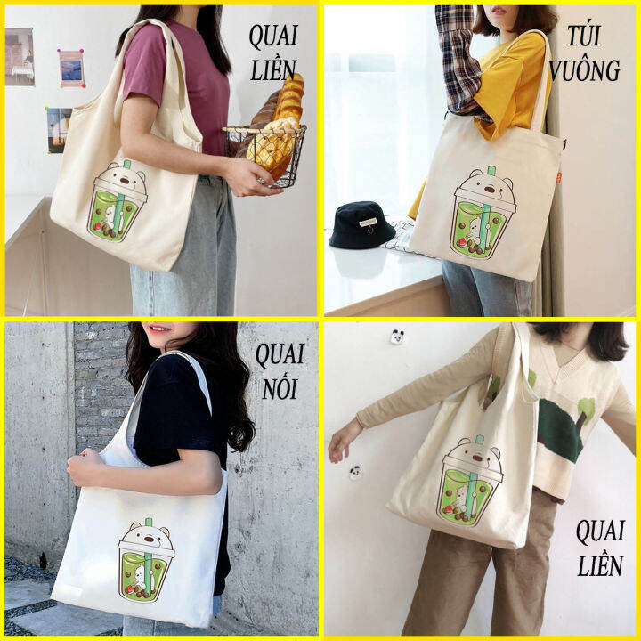 Túi xách nữ Tote vải canvas Lilyeyewear màu trắng ngà chất liệu dày dặn  không xù