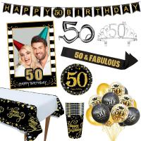 (TEX)Cheer 50 Black Gold Balloon Happy Birthday 50 Years Balloons 50th Birthday Party Decoration Adults Foil Latex Baloon 50 Birthday