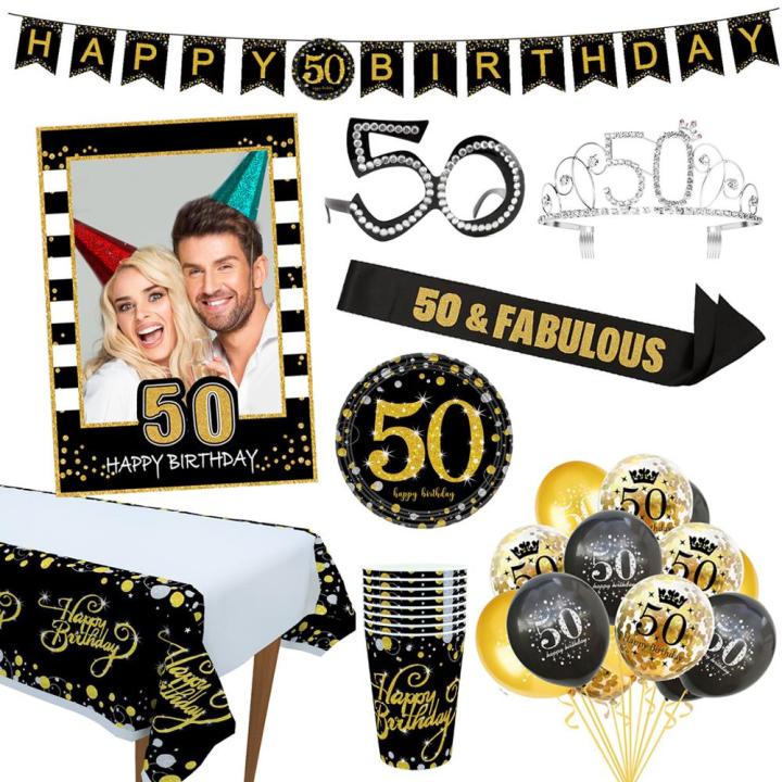 Cheer 50 Black Gold Balloon Happy Birthday 50 Years Balloons 50th ...