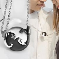 2pcs Fashion Couple Matching Necklace Creative Hug Cat Stitching Stainless Steel Pendant Necklace Friends Friendship Couple Jewe