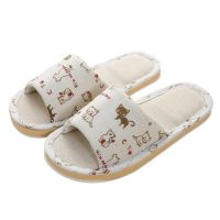 【CW】 Slippers Indoor Floor Soft Couple Bedroom Shoes Ladies Flax Flip Flops