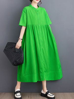 XITAO Dress Temperament Summer   Casual Fashion Loose Stand Collar Dress