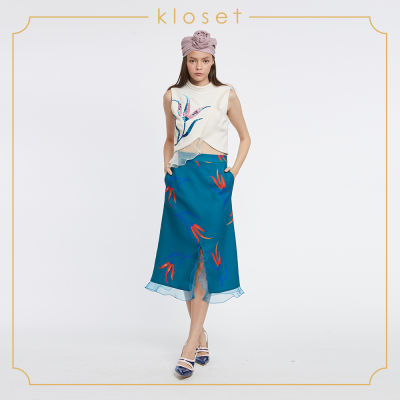 Kloset Printed Draped Skirt (AW18-S004) เสื้อผ้าแฟชั่น เสื้อผ้าผู้หญิง กระโปรงแฟชั่น กระโปรงทรงเอ กระโปรงพิมพ์ลาย