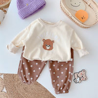 MILANCEL 2021 Autumn New Kids Clothes Set Long Sleeve Bear T-shirt Polka Dot Pants Two-Piece Suit