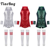 ☇♈№ Child Girls Hip-hop Jazz Stage Dance Costume Sequins Cheerleading Clothing Set Tank Top amp;Shorts amp;Socks Outfits Dance Wear