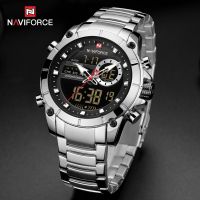 HOT”Naviforce 9163 นาฬิกาข้อมือควอตซ์แฟชั่น สายแสตนเลส กันน้ํา สไตล์ทหาร สําหรับผู้ชาย