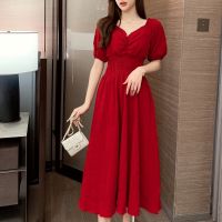 ◎ (Ready stocked) Womens Clothing Retro Platycodon French square neck dress Maxi Dress