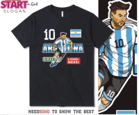 START ฟุแชมป์ฟุตบอลโลกปี 2022 อาร์เจนติน่า เสื้อแขนสั้นที่ระลึก Triple Crown Messi เสื้อ Samsung Messi No. 10