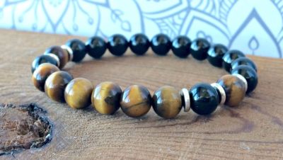2021Black Onyx &amp; Tiger Eye Stone Bracelet 8MM Beads Protection Wrist Mala Yoga Mala Bracelet Stress Relief Fashion Mens Jewelry