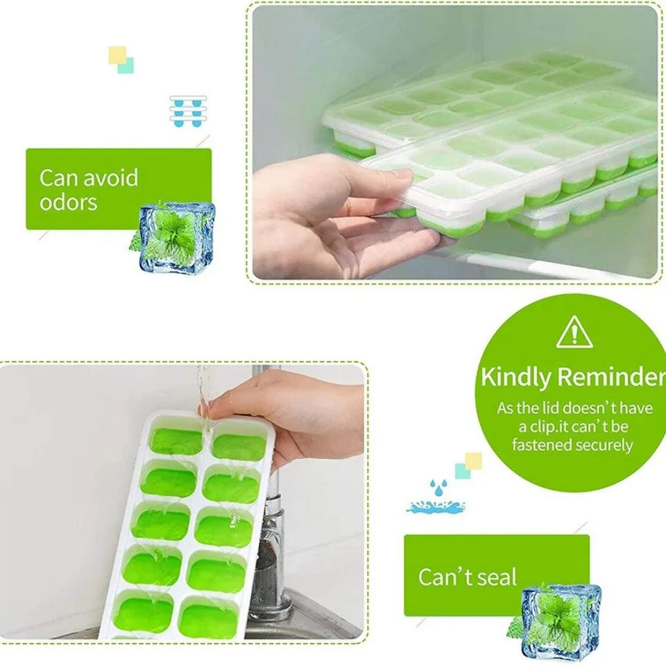 Ice Cube Trays, Easy-Release Silicone & Flexible Cube Trays with  Spill-Resistant Removable Lid, Stackable Ice Trays with Covers - AliExpress