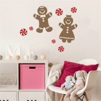 Gingerbread Man Wall Sticker Christmas Wall Decal Peppermint Candies Holiday Decor For Candy Shop Kids Room CH352