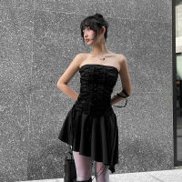 Gothic DressGoth Summer 2023 New Dark Gothic Style Design Spice Slim Tie Breasted Dress WomenGoth Dress