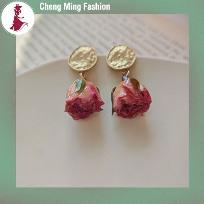 Cheng Ming 925ต่างหูเงินต่างหูผู้หญิงต่างหูดอกไม้ดอกกุหลาบสวยสง่าเรียบง่ายของขวัญเครื่องประดับสำหรับสาวๆ