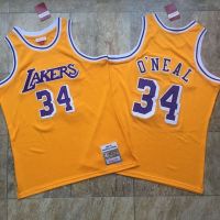 เสื้อผ้าบอลที่นิยมมากที่สุด เสื้อกีฬาบาสเก็ตบอล ปักลาย NBA Mitchell Ness Los Angeles Lakers Shaquille ONeal Big Shark Jersey ABpfig64OHgink37