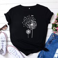 XS-4XL Soft Premium T-Shirt New Dandelion Print T Shirt Women TShirt Female Crew Neck Short Sleeve Tees Women Shirts Tops