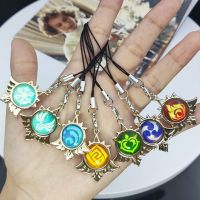 Game Genshin Keychain 7 Element Double-Side Glass Pendant Weapons Of Original Keyring Charms Souvenir