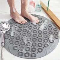 【cw】 55cm Round Silicone Non-Slip Shower Massage Mat Home Hotel Bathroom PVC Drain Holes Suction Cups Floor Lazy Foot Pad