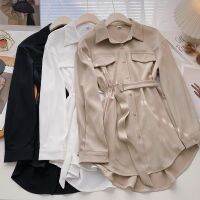 COD DSFERTRETRE Korean Style Trendy Solid Color Design Lace-Up Long-Sleeved Shirt Women