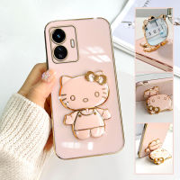 เคสสำหรับ Vivo Y77 5G Y22 Y35 Y22S Y81 Y81I VIVOY22 Vivoy22s Vivoy81 Y81i เคสโทรศัพท์คิตตี้เคสกระจกพับเป็นขาตั้งชุบหรูหราชุบเคสโทรศัพท์นิ่ม