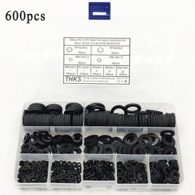 {Haotao Hardware} 600ชิ้น9ขนาด Black Nylon Flat Washers Gasket Assortment Kit M2 M12 Box