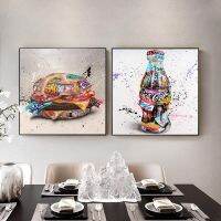 Pop Graffiti Art Burger และ Coke ขวดผ้าใบพิมพ์ผนังศิลปะภาพวาดตกแต่งร้านอาหารห้องครัวโปสเตอร์ Cuadro Home Decor