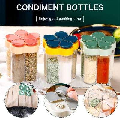 hotx【DT】 5 In 1 Seasoning Bottle Transparent Sealed Spice Multifunctional Flip Lid Design Moisture-proof Flap Jar