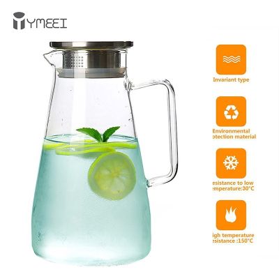YMEEI 1800ML Glass Water Kettle Stainless Steel Water Bottle Lid Handle Large Capacity Water Pitcher Jug Fruit Juice Drinkware