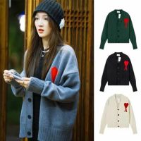 Available Heavyweight European And American Niche Trendy Brand Ami Love Letters Loose Casual Men And Women The Same Knitted Sweater Cardigan Jacket